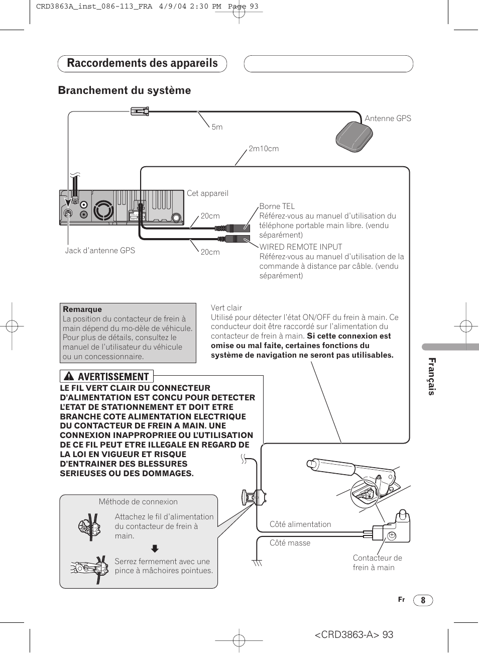 Branchement du système 8, Raccordements des appareils, Branchement du système | Pioneer ANH-P10MP User Manual | Page 93 / 170