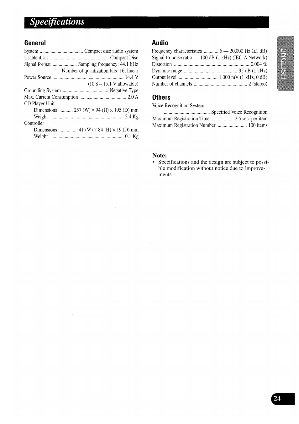 General, Audio, Others | Specifications | Pioneer CDX-P2050VS User Manual | Page 25 / 100
