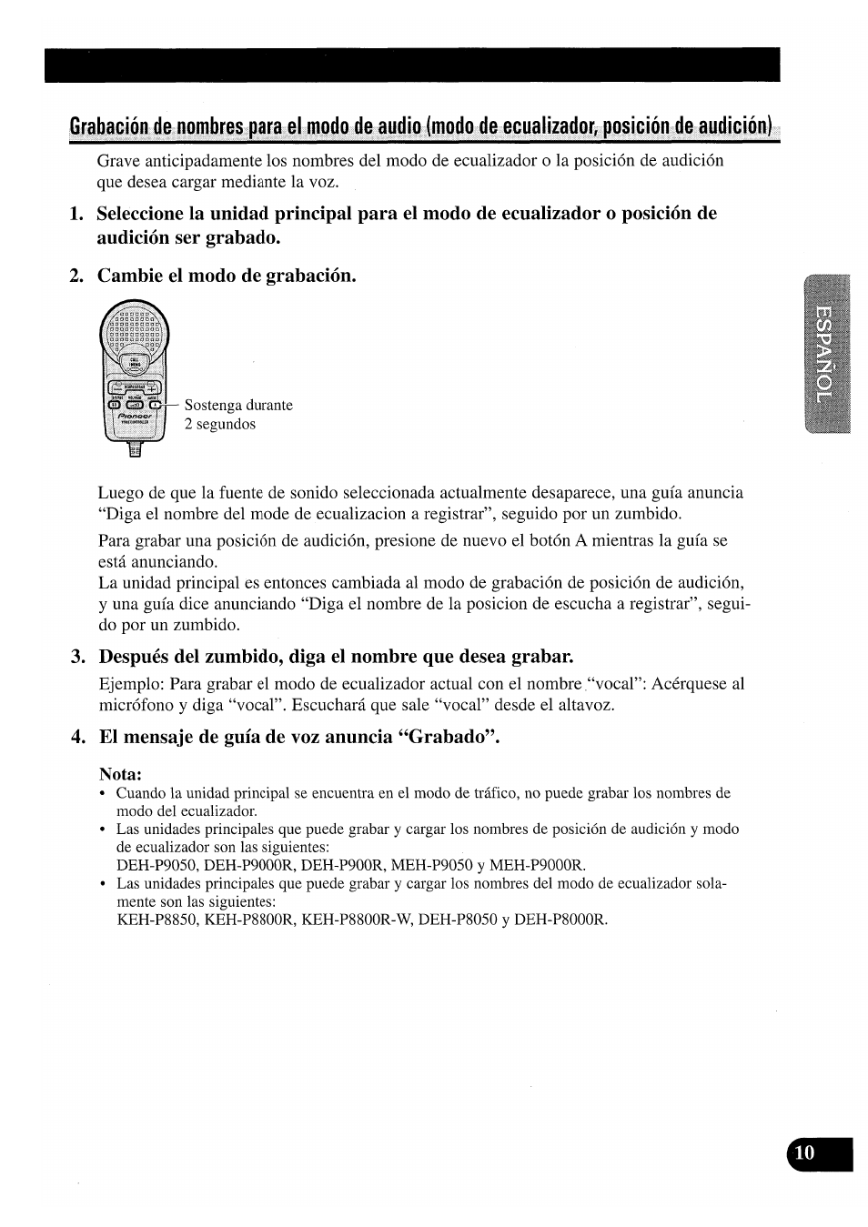 Cambie el modo de grabación, El mensaje de guía de voz anuncia ‘‘grabado | Pioneer CDX-P2050VS User Manual | Page 35 / 100