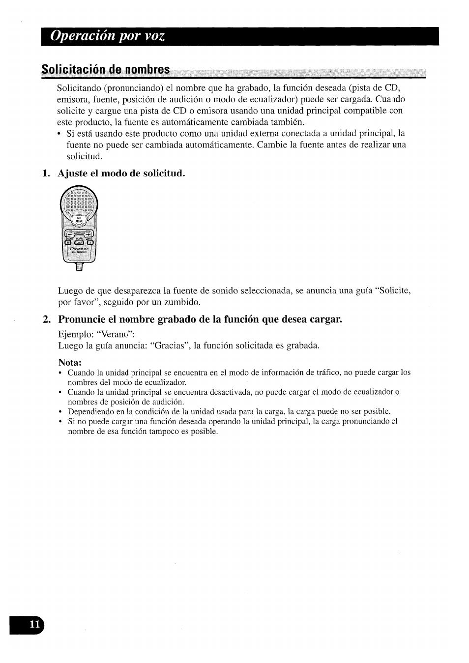 Solicitación de nombres, Ajuste el modo de solicitud, Operación por voz | Pioneer CDX-P2050VS User Manual | Page 36 / 100