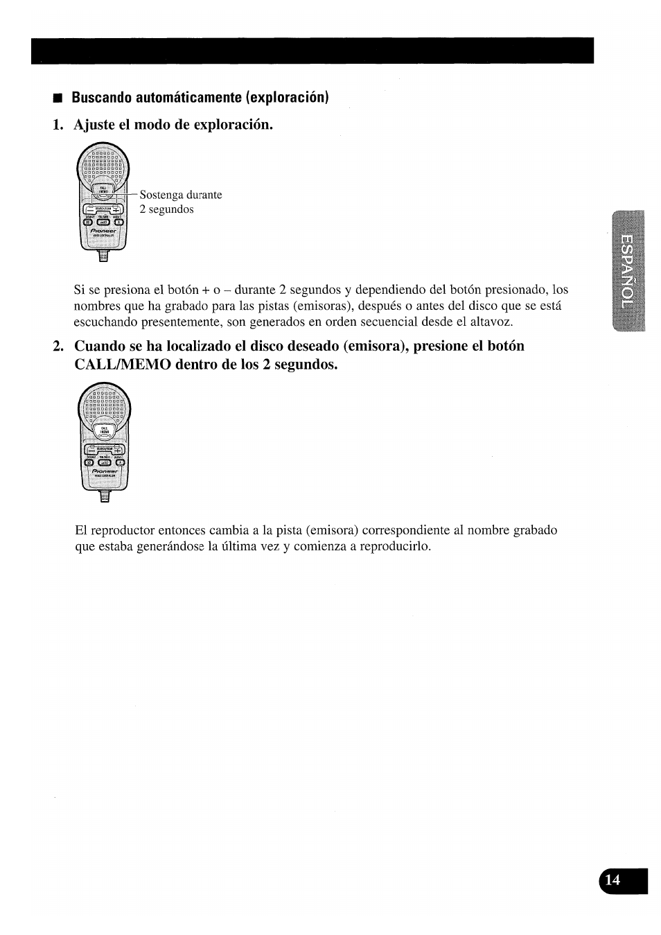 Buscando automáticamente (exploración), Ajuste el modo de exploración | Pioneer CDX-P2050VS User Manual | Page 39 / 100