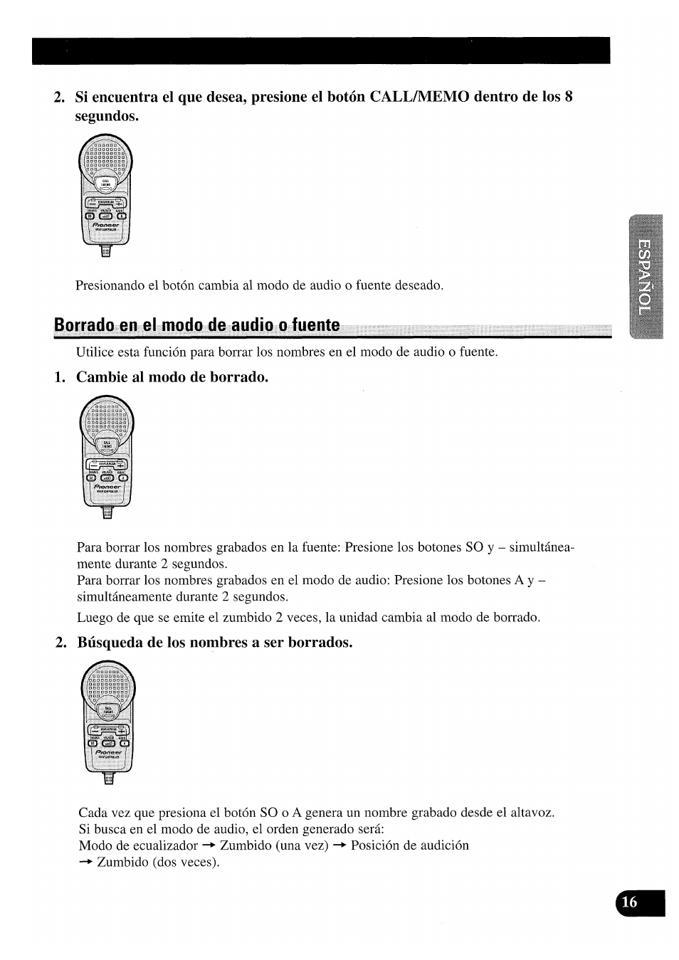 Borrado en el modo de audio o fuente, Cambie al modo de borrado, Búsqueda de los nombres a ser borrados | Pioneer CDX-P2050VS User Manual | Page 41 / 100