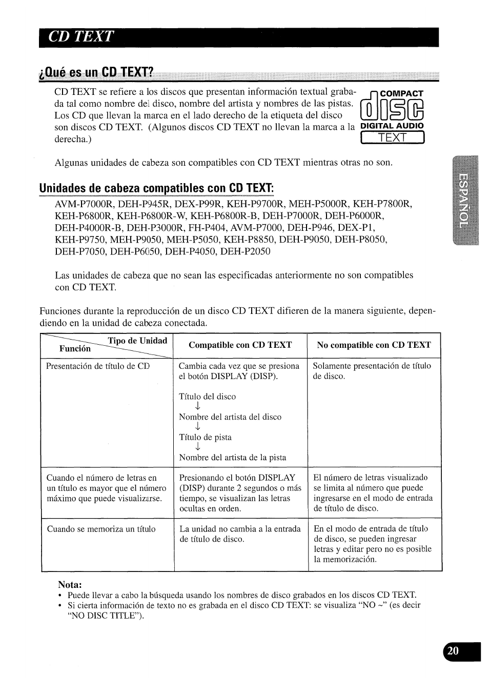 Cd text, Qué es un cd text, Cdtext | I text i | Pioneer CDX-P2050VS User Manual | Page 45 / 100