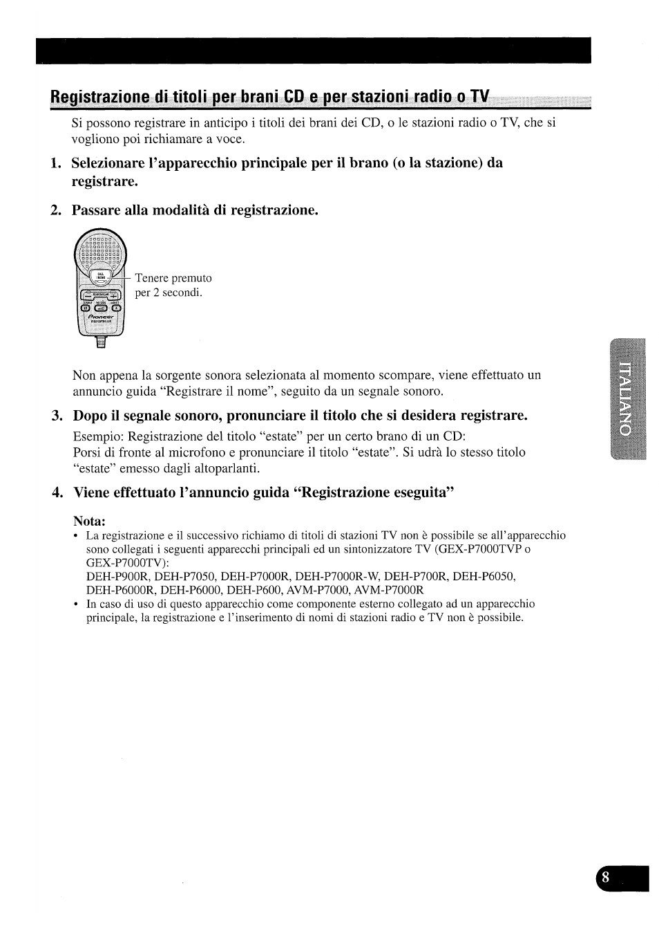 Passare alla modalità di registrazione | Pioneer CDX-P2050VS User Manual | Page 57 / 100