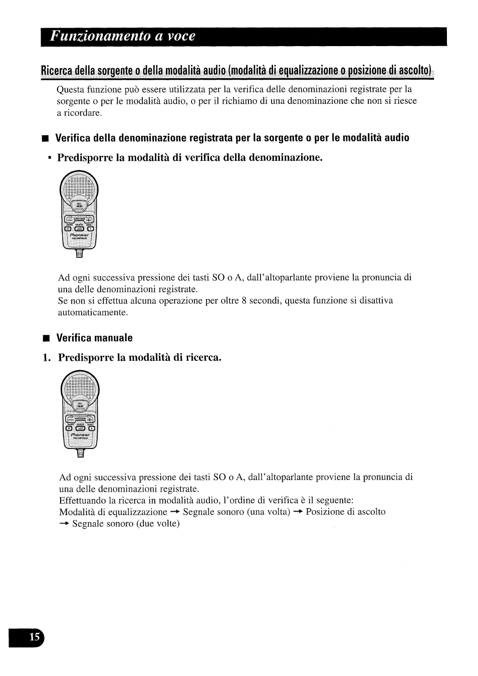 Verifica manuale, Predisporre la modalità di ricerca, Funzionamento a voce | Pioneer CDX-P2050VS User Manual | Page 64 / 100