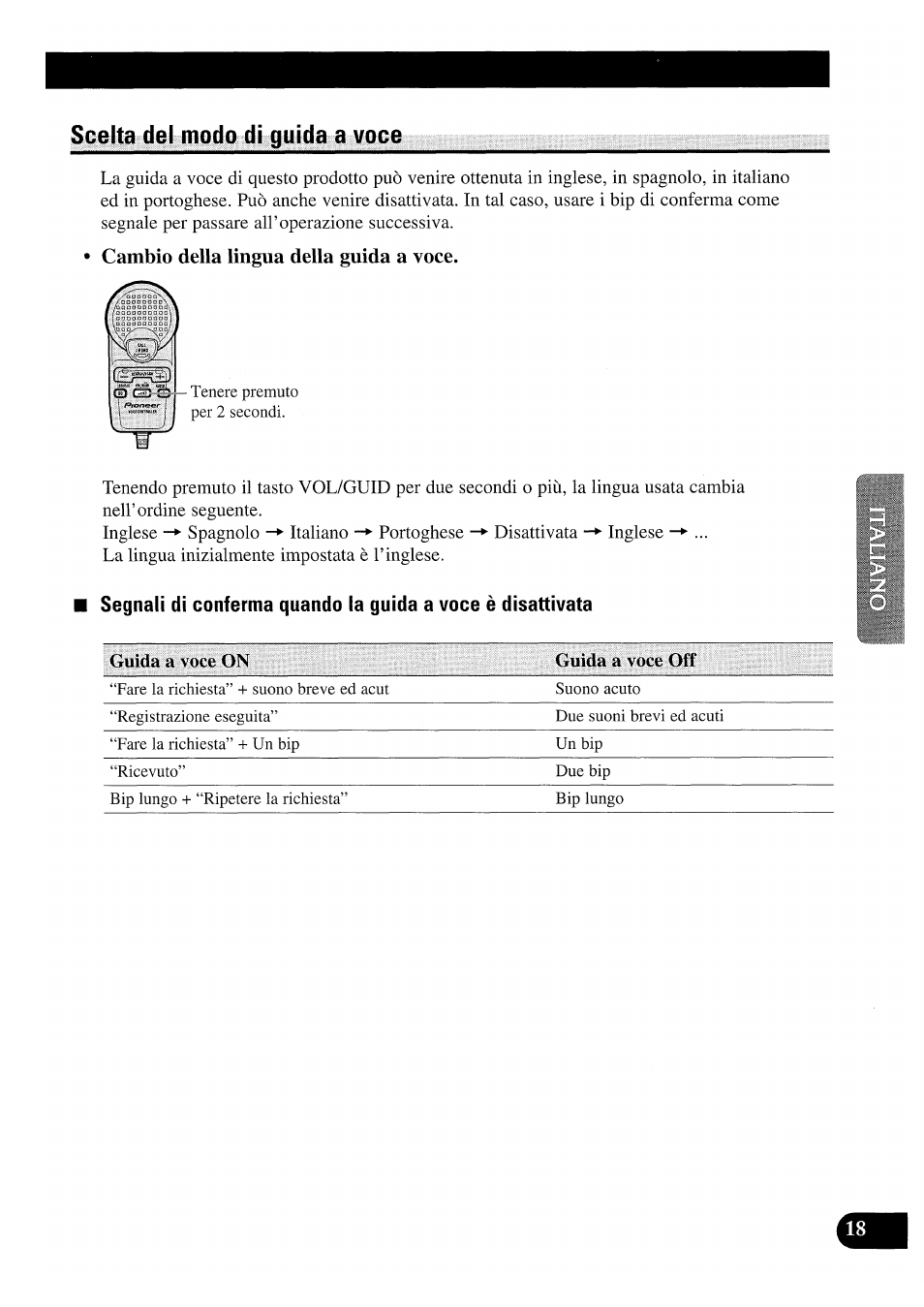 Scelta del modo di guida a voce, Cambio della lingua della guida a voce | Pioneer CDX-P2050VS User Manual | Page 67 / 100