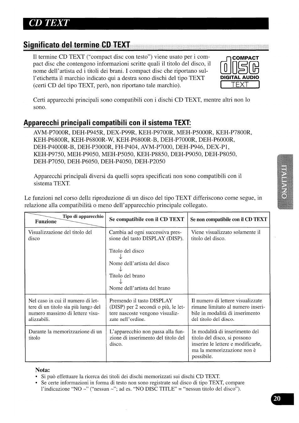 Cd text, Significato del termine cd text, Qsie | Pioneer CDX-P2050VS User Manual | Page 69 / 100