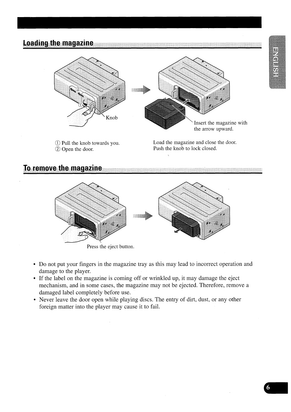 Loading the magazine, To remove the magazine, Loading the magazine to remove the magazine | Pioneer CDX-P2050VS User Manual | Page 7 / 100