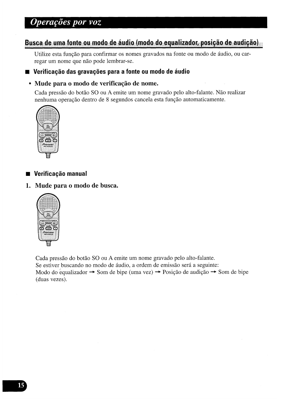 Mude para o modo de verifìca^ào de nome, Verificagào manual, Mude para o modo de busca | Operagòes por voz | Pioneer CDX-P2050VS User Manual | Page 88 / 100