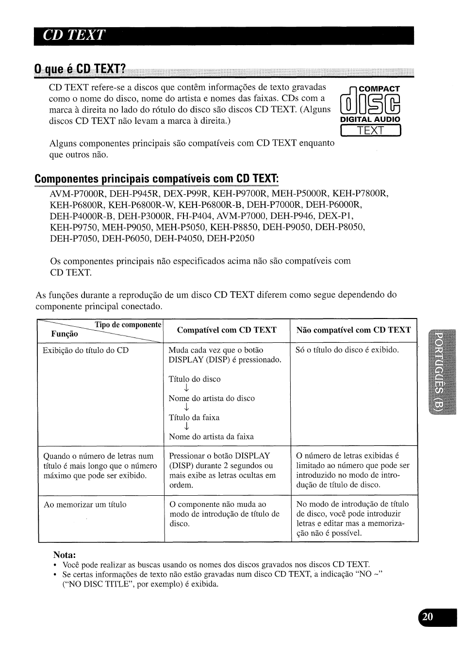 Cd text, 0 que é cd text, Cdtext | Oqueécdtext, I text i | Pioneer CDX-P2050VS User Manual | Page 93 / 100