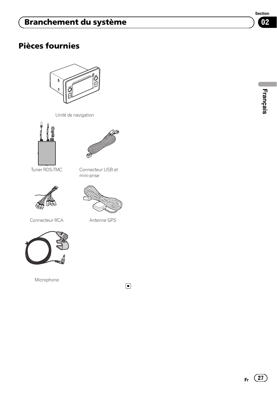 Pièces fournies, 02 branchement du système | Pioneer AVIC-F9310BT User Manual | Page 27 / 132