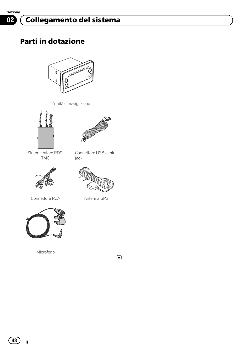 Parti in dotazione, 02 collegamento del sistema | Pioneer AVIC-F9310BT User Manual | Page 48 / 132