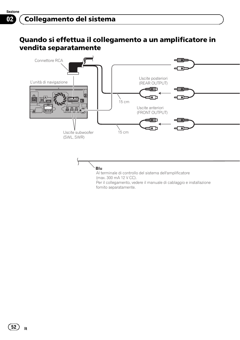 Quando si effettua il collegamento a un, Amplificatore in vendita separatamente, 02 collegamento del sistema | Pioneer AVIC-F9310BT User Manual | Page 52 / 132