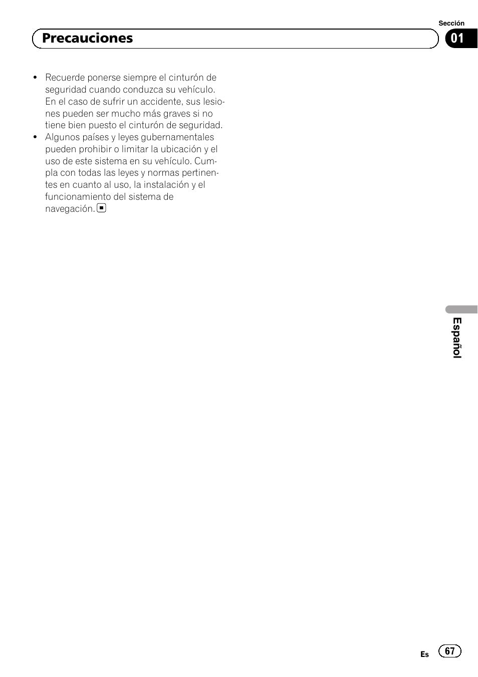 01 precauciones | Pioneer AVIC-F9310BT User Manual | Page 67 / 132