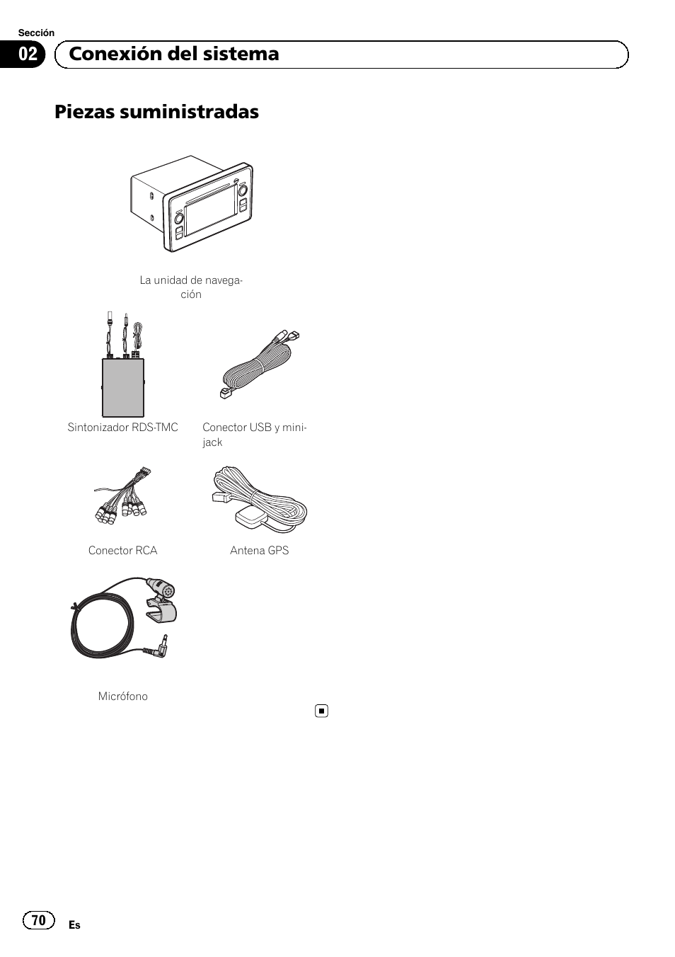 Piezas suministradas, 02 conexión del sistema | Pioneer AVIC-F9310BT User Manual | Page 70 / 132