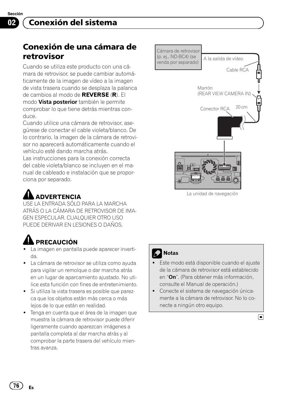 Conexión de una cámara de retrovisor, 02 conexión del sistema | Pioneer AVIC-F9310BT User Manual | Page 76 / 132