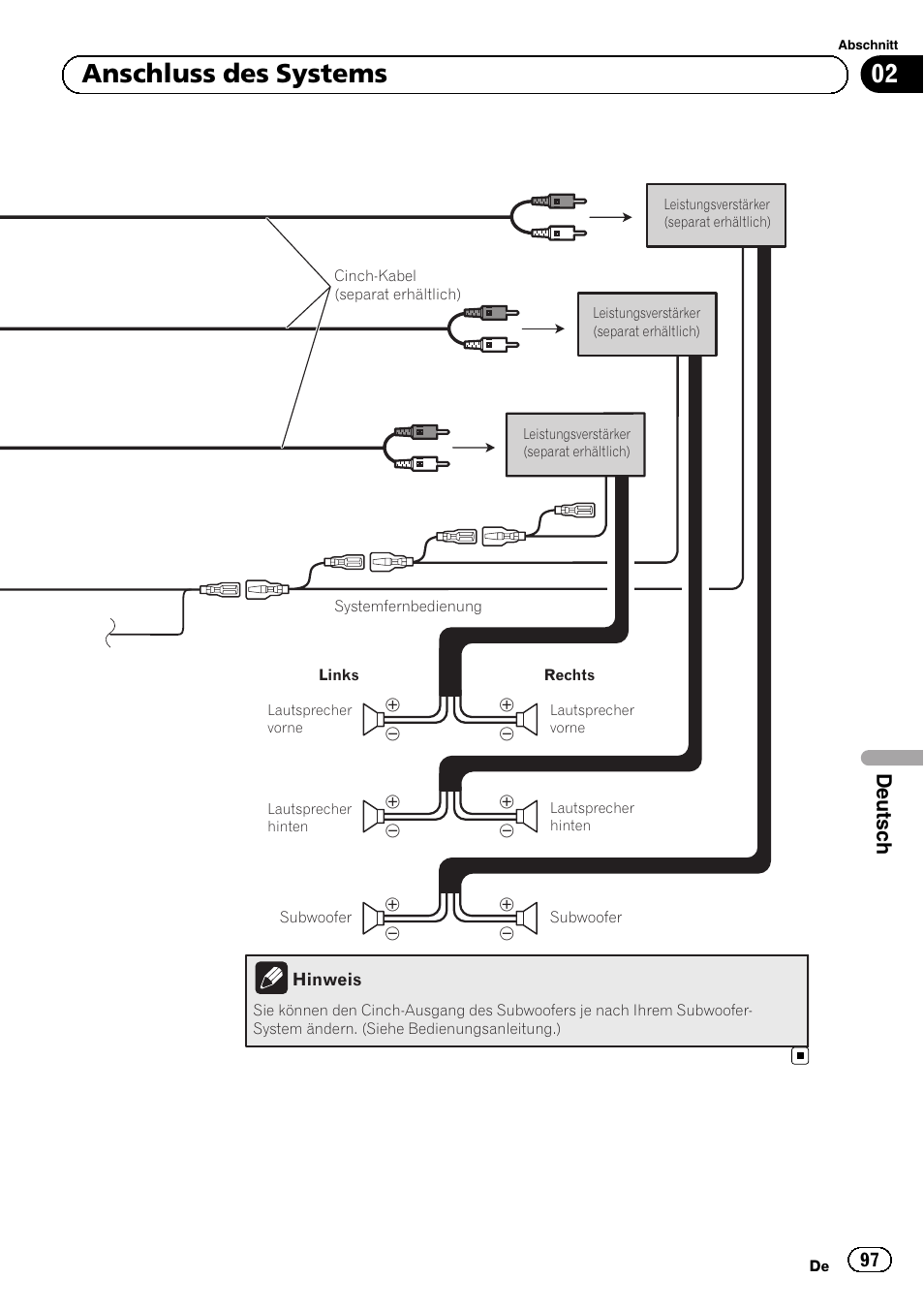 02 anschluss des systems, Deutsch | Pioneer AVIC-F9310BT User Manual | Page 97 / 132