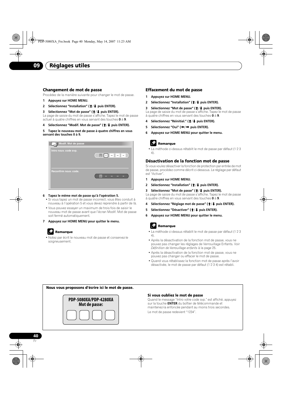 Réglages utiles 09 | Pioneer PDP-4280XA User Manual | Page 100 / 364