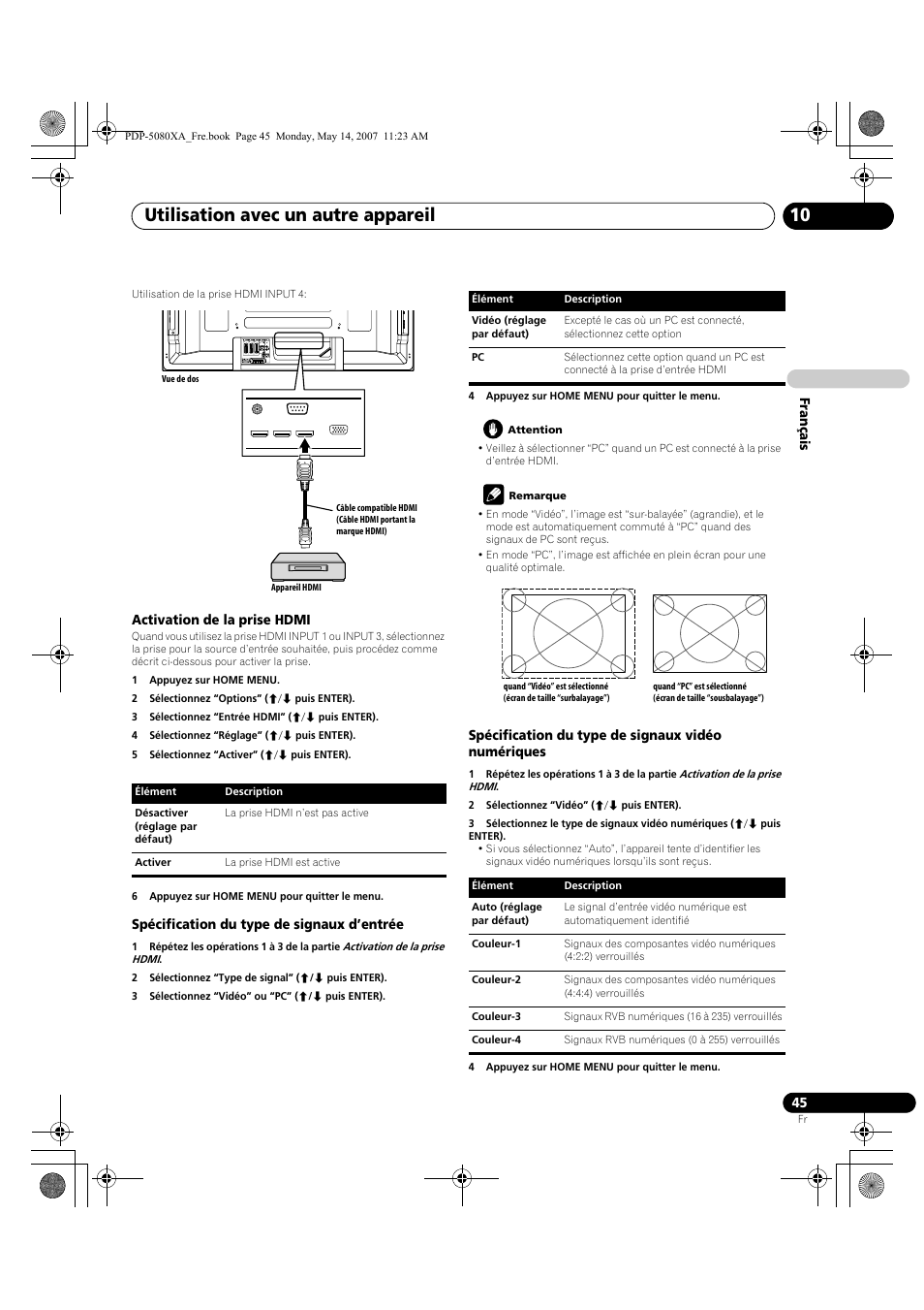 Utilisation avec un autre appareil 10 | Pioneer PDP-4280XA User Manual | Page 105 / 364
