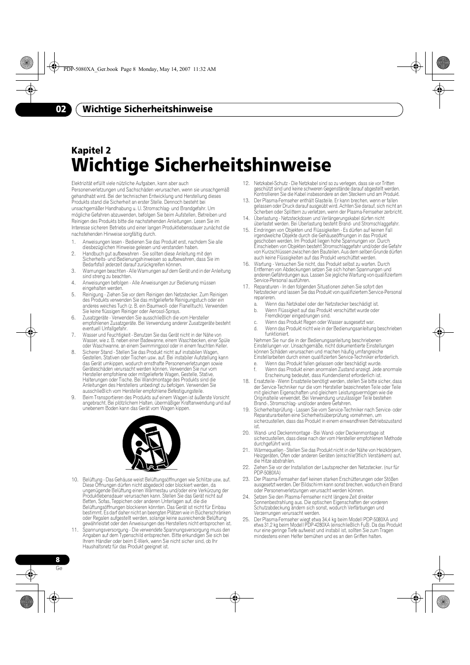 Wichtige sicherheitshinweise, Wichtige sicherheitshinweise 02, Kapitel 2 | Pioneer PDP-4280XA User Manual | Page 128 / 364