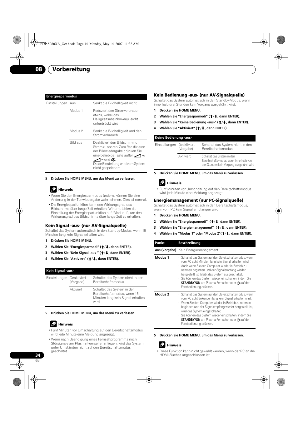 Vorbereitung 08 | Pioneer PDP-4280XA User Manual | Page 154 / 364