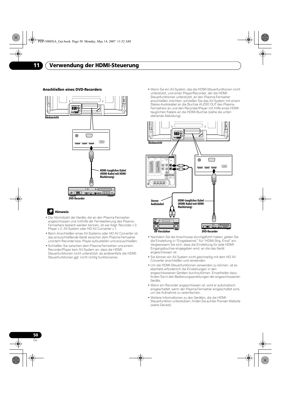 Verwendung der hdmi-steuerung 11 | Pioneer PDP-4280XA User Manual | Page 170 / 364