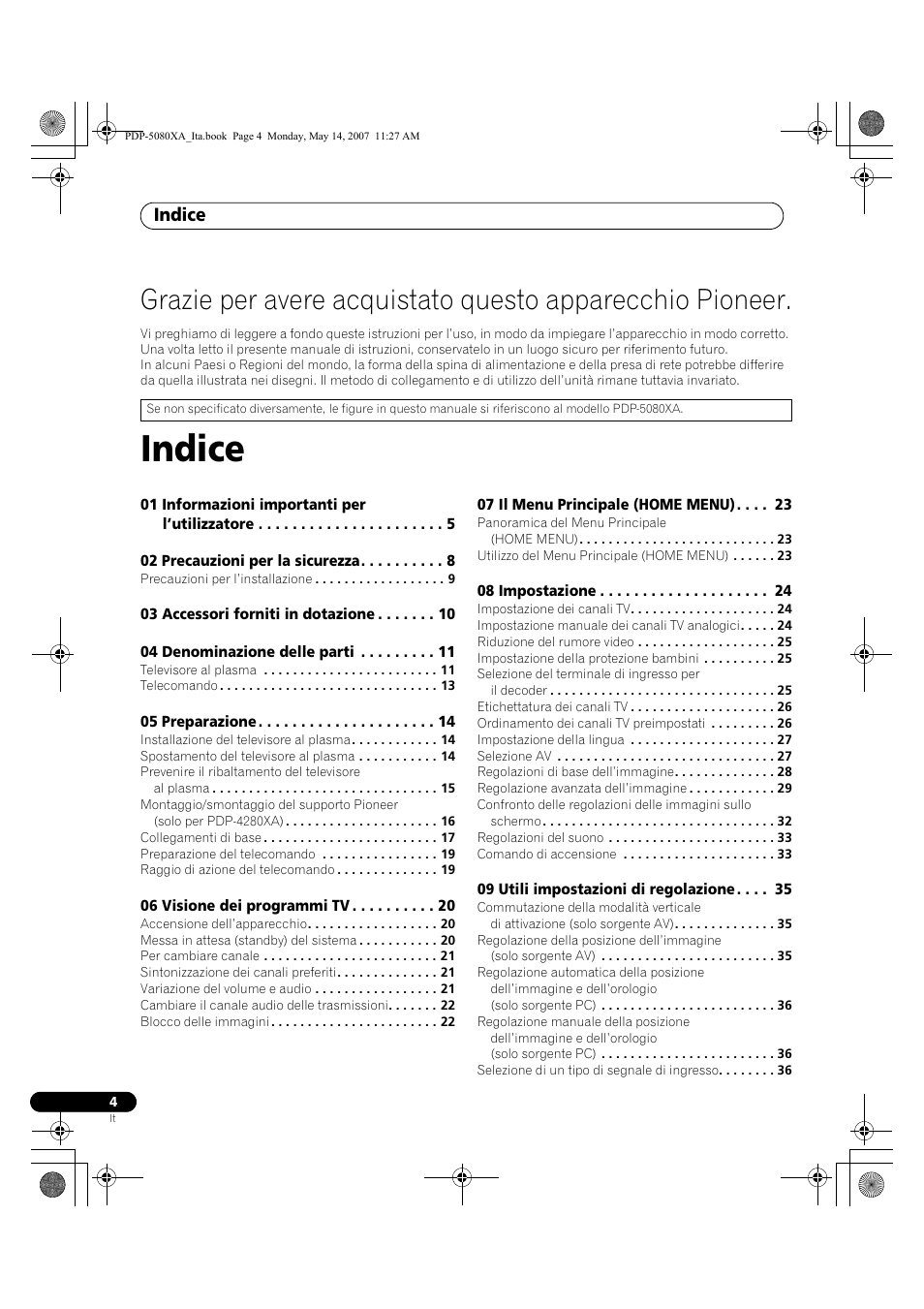 Indice | Pioneer PDP-4280XA User Manual | Page 184 / 364