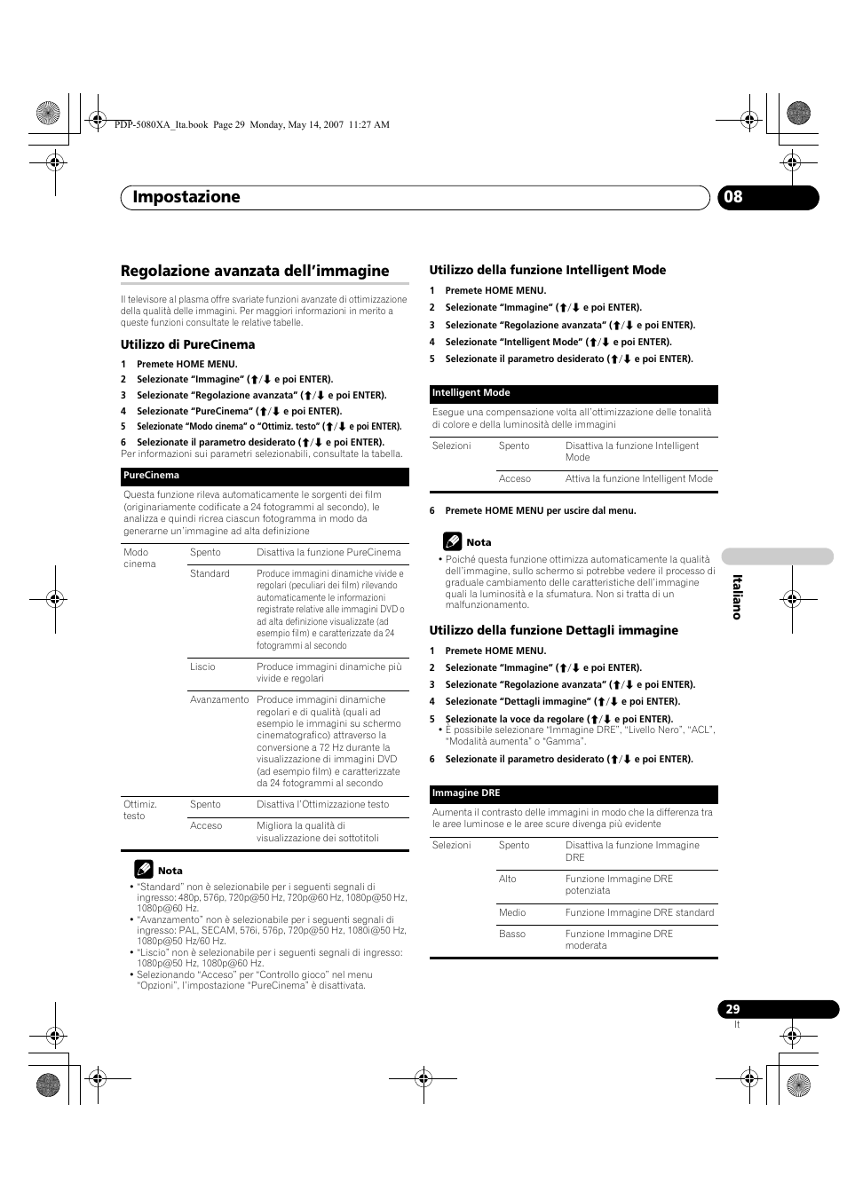 Impostazione 08, Regolazione avanzata dell’immagine | Pioneer PDP-4280XA User Manual | Page 209 / 364