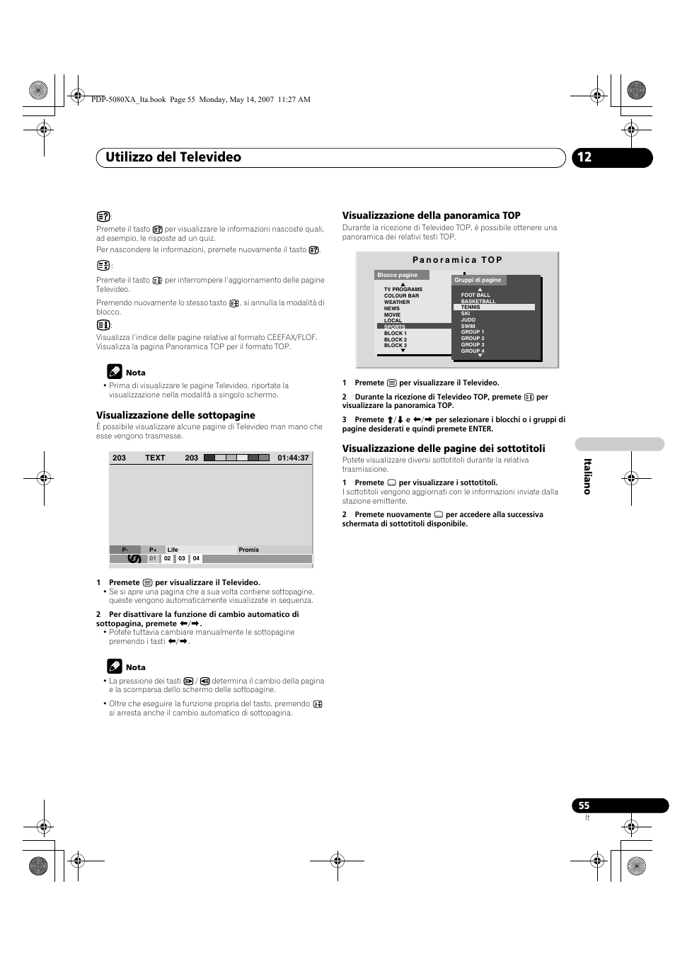Utilizzo del televideo 12 | Pioneer PDP-4280XA User Manual | Page 235 / 364