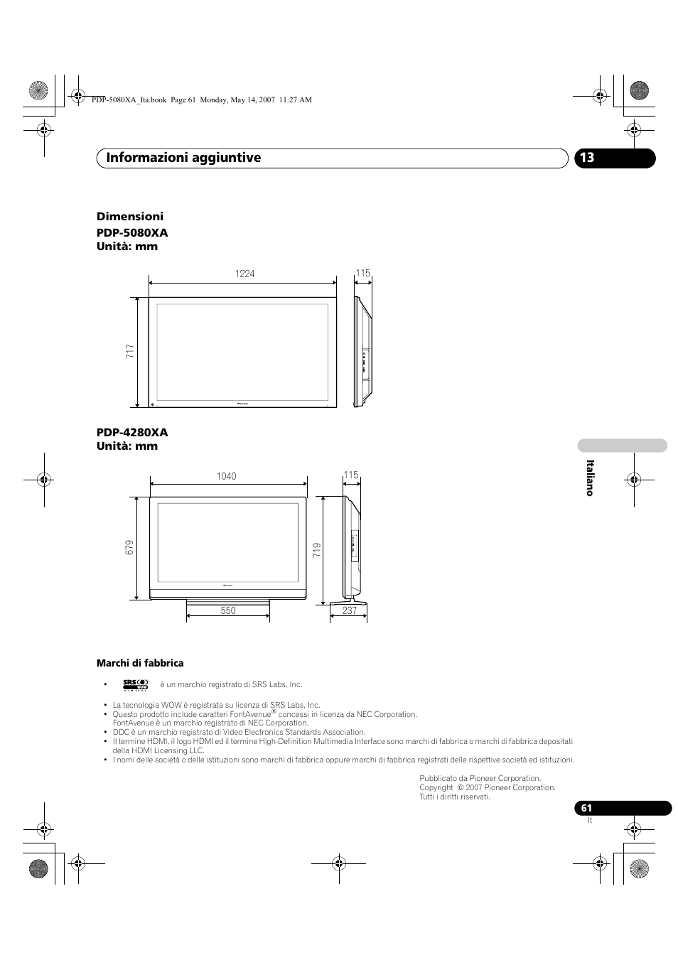Informazioni aggiuntive 13 | Pioneer PDP-4280XA User Manual | Page 241 / 364