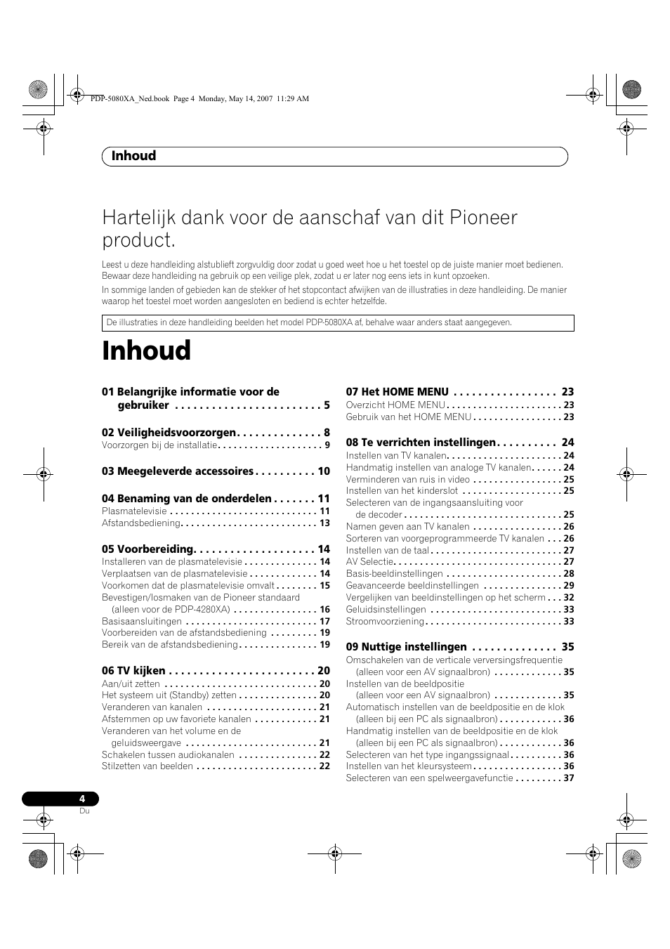Inhoud | Pioneer PDP-4280XA User Manual | Page 244 / 364