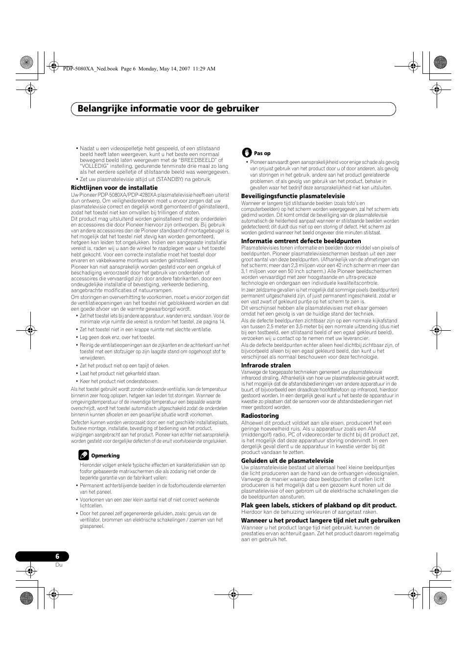 Belangrijke informatie voor de gebruiker | Pioneer PDP-4280XA User Manual | Page 246 / 364