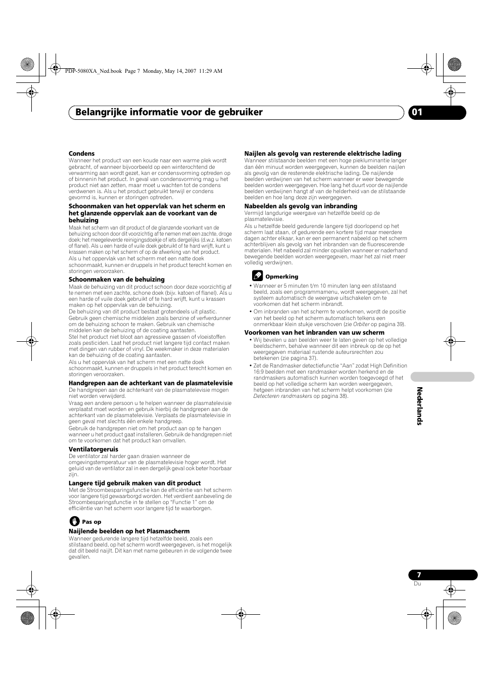 Belangrijke informatie voor de gebruiker | Pioneer PDP-4280XA User Manual | Page 247 / 364