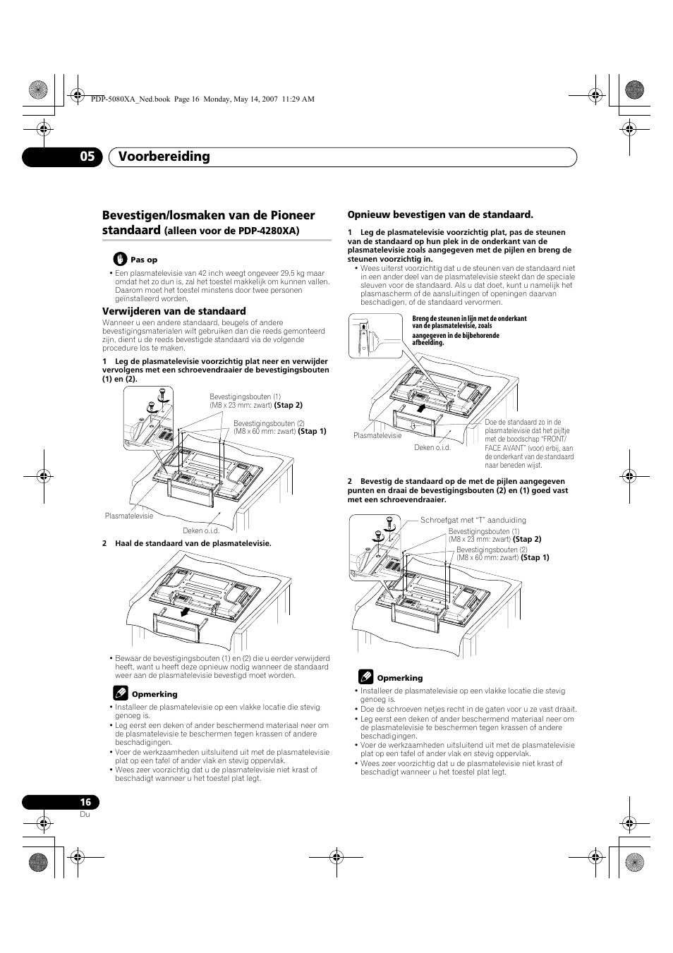 Voorbereiding 05, Bevestigen/losmaken van de pioneer standaard | Pioneer PDP-4280XA User Manual | Page 256 / 364