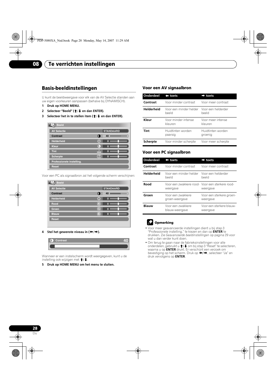 Te verrichten instellingen 08, Basis-beeldinstellingen, Voor een av signaalbron voor een pc signaalbron | Pioneer PDP-4280XA User Manual | Page 268 / 364