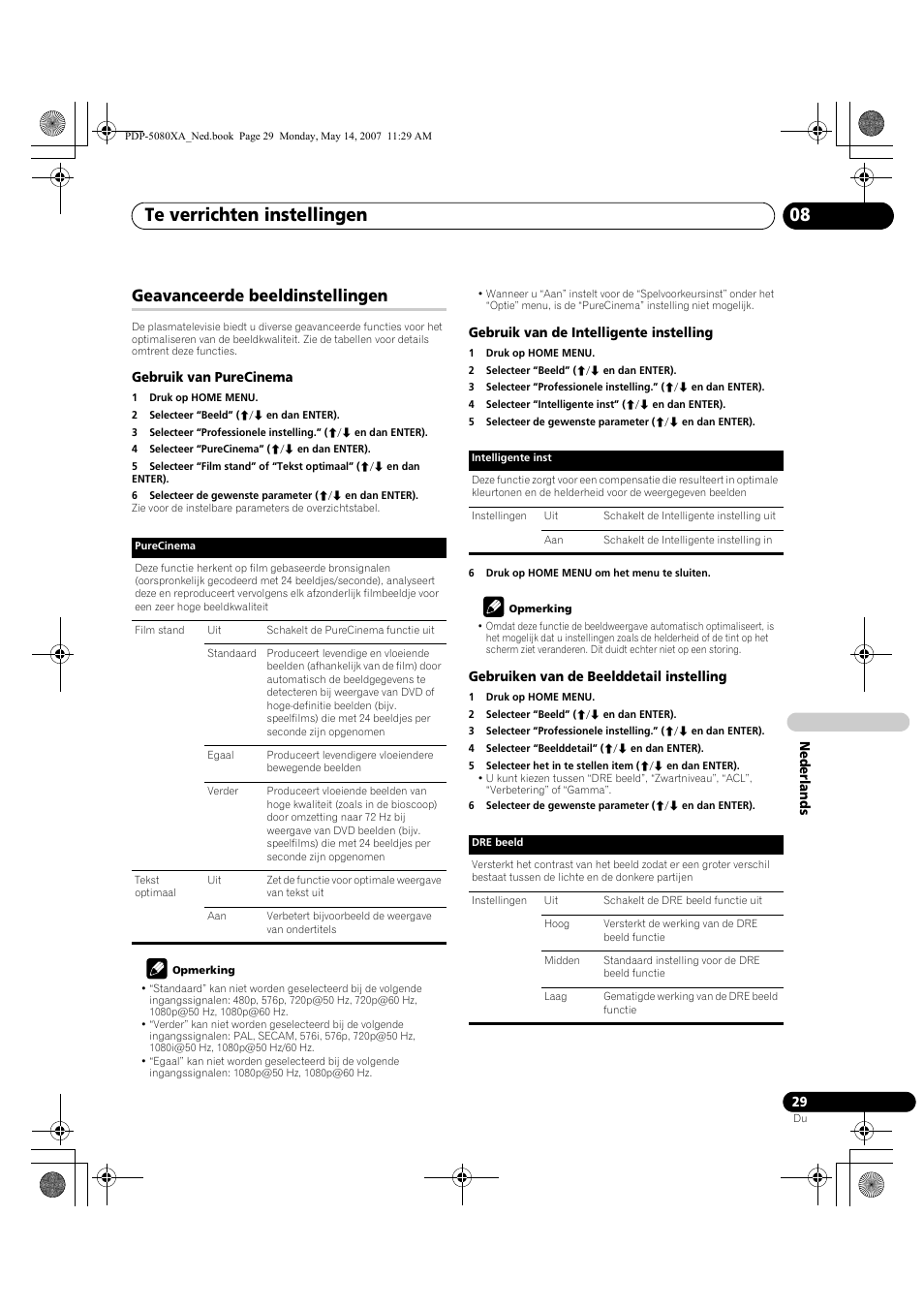 Te verrichten instellingen 08, Geavanceerde beeldinstellingen | Pioneer PDP-4280XA User Manual | Page 269 / 364