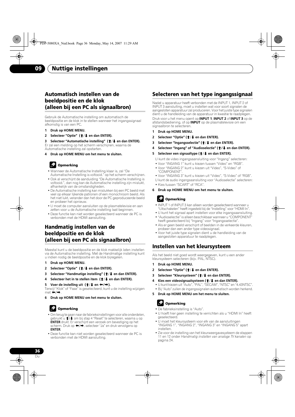 Nuttige instellingen 09, Selecteren van het type ingangssignaal, Instellen van het kleursysteem | Pioneer PDP-4280XA User Manual | Page 276 / 364