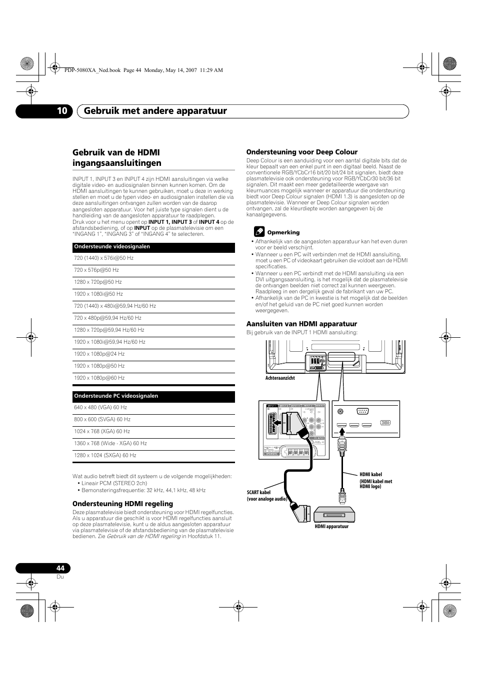 Gebruik met andere apparatuur 10, Gebruik van de hdmi ingangsaansluitingen | Pioneer PDP-4280XA User Manual | Page 284 / 364