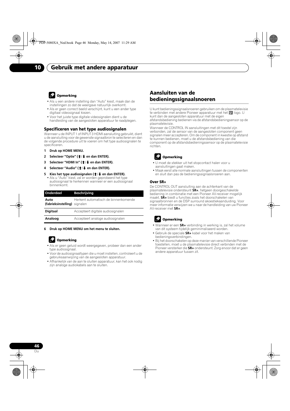 Gebruik met andere apparatuur 10, Aansluiten van de bedieningssignaalsnoeren | Pioneer PDP-4280XA User Manual | Page 286 / 364