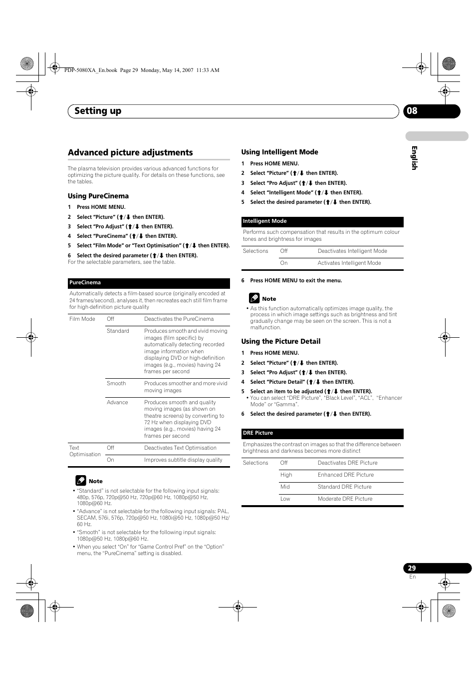 Setting up 08, Advanced picture adjustments | Pioneer PDP-4280XA User Manual | Page 29 / 364