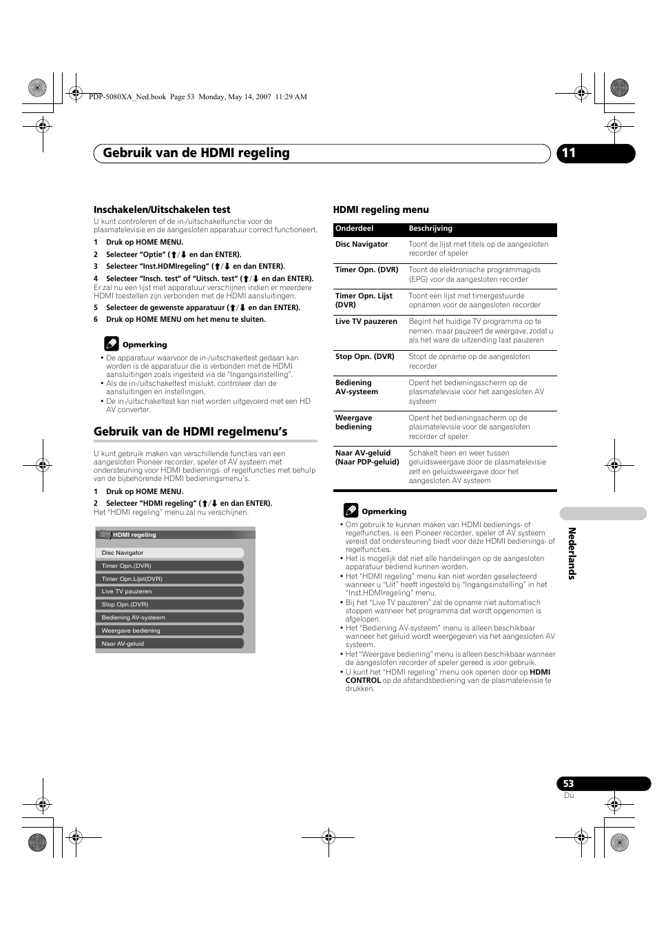 Gebruik van de hdmi regeling 11, Gebruik van de hdmi regelmenu’s | Pioneer PDP-4280XA User Manual | Page 293 / 364