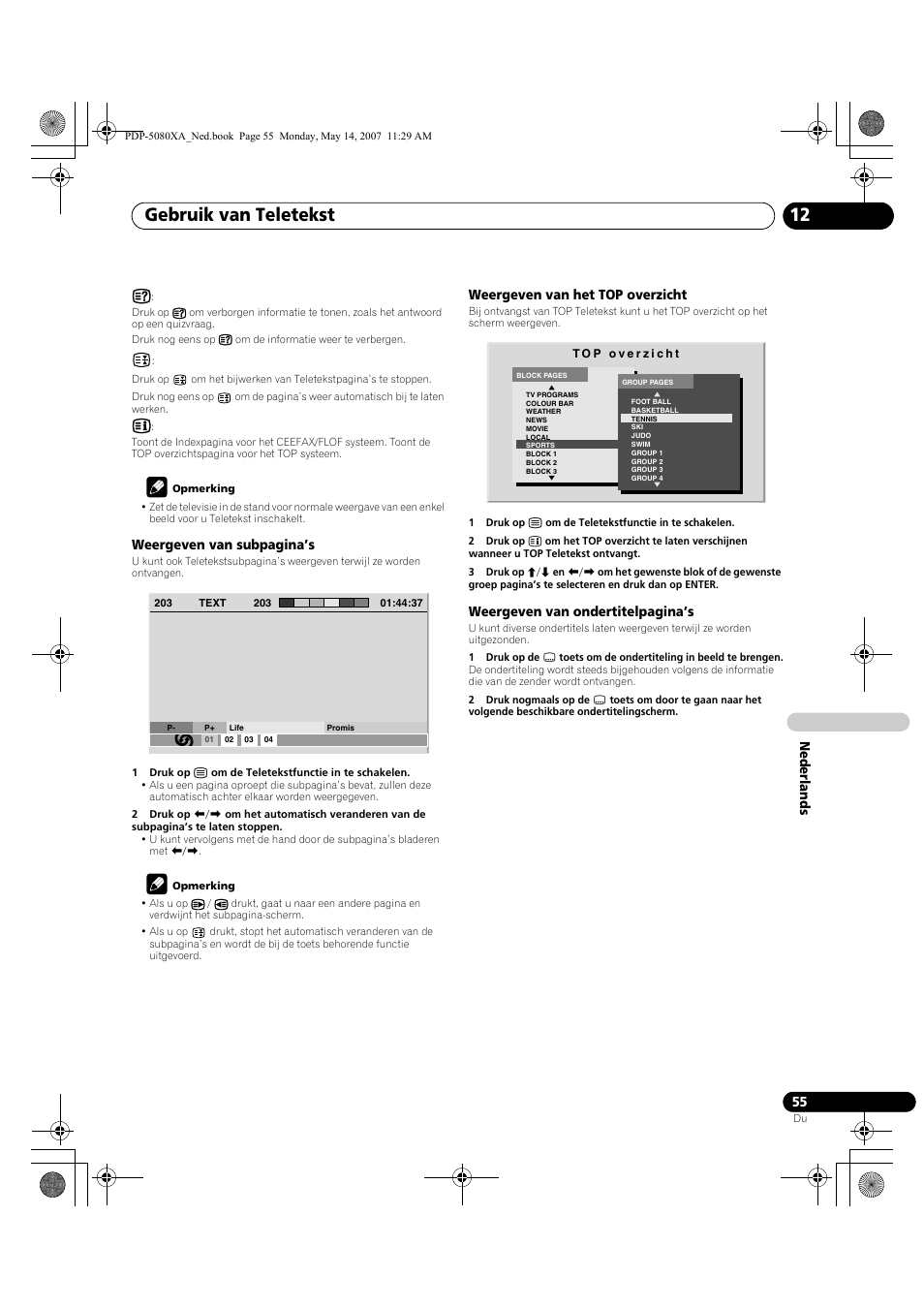 Gebruik van teletekst 12 | Pioneer PDP-4280XA User Manual | Page 295 / 364