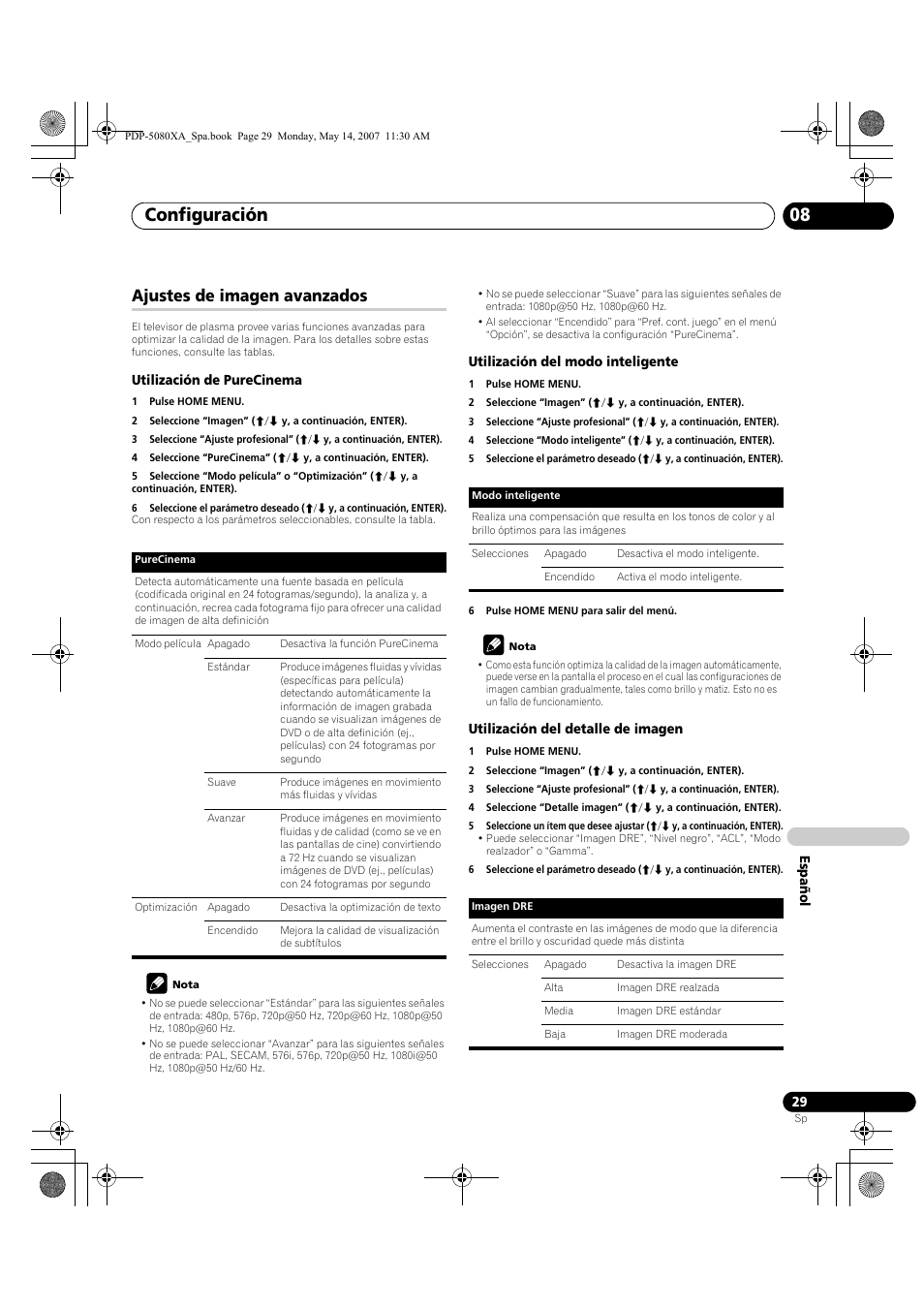 Configuración 08, Ajustes de imagen avanzados | Pioneer PDP-4280XA User Manual | Page 329 / 364