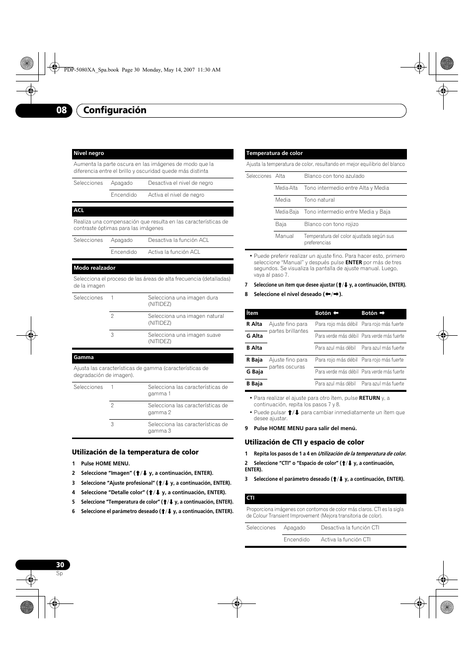 Configuración 08 | Pioneer PDP-4280XA User Manual | Page 330 / 364