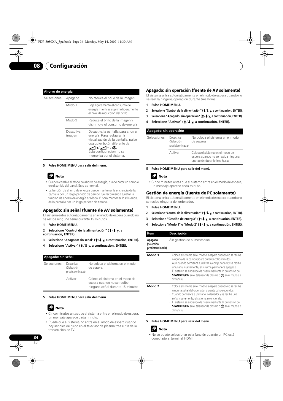 Configuración 08 | Pioneer PDP-4280XA User Manual | Page 334 / 364