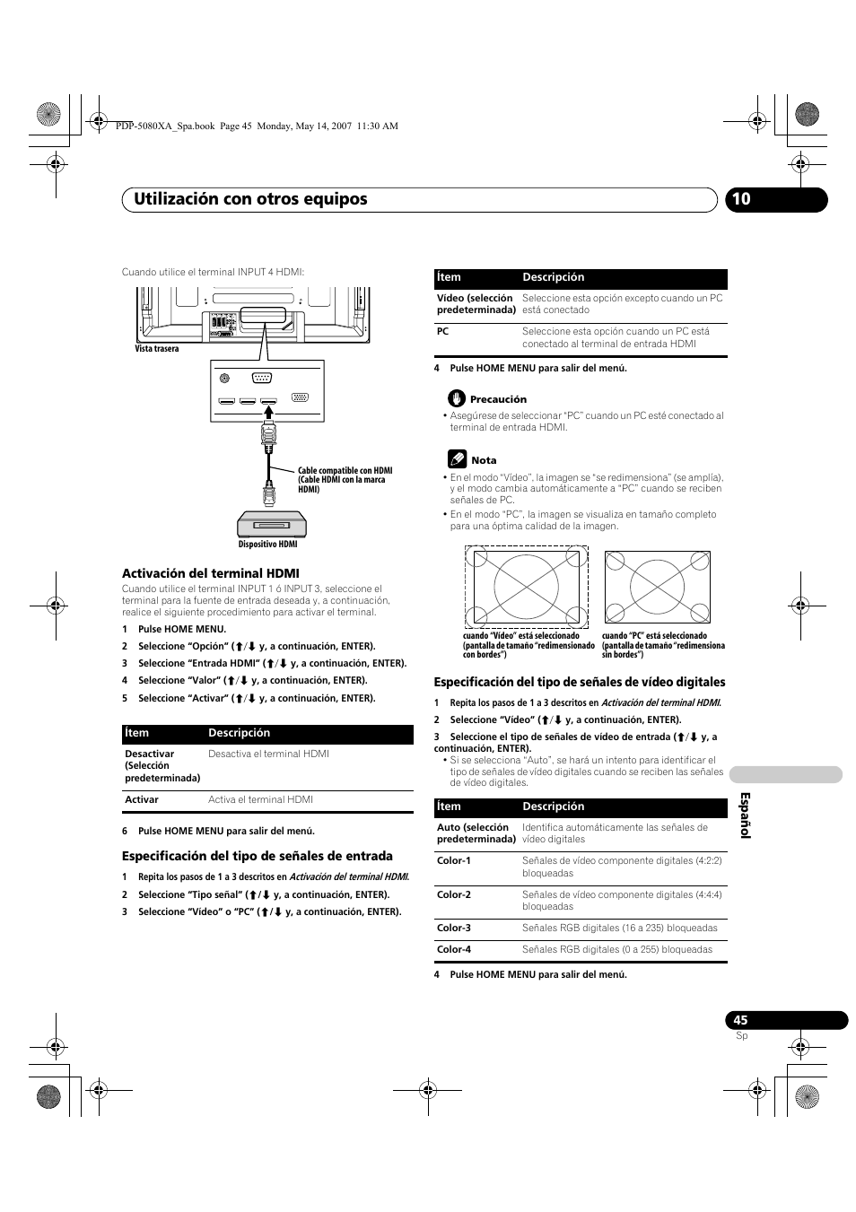 Utilización con otros equipos 10 | Pioneer PDP-4280XA User Manual | Page 345 / 364