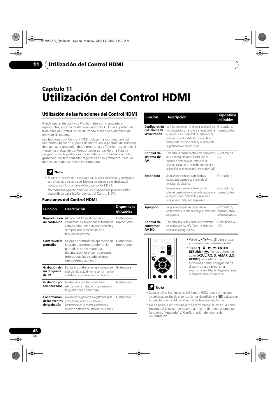 Utilización del control hdmi, Utilización del control hdmi 11, Capítulo 11 | Utilización de las funciones del control hdmi | Pioneer PDP-4280XA User Manual | Page 348 / 364
