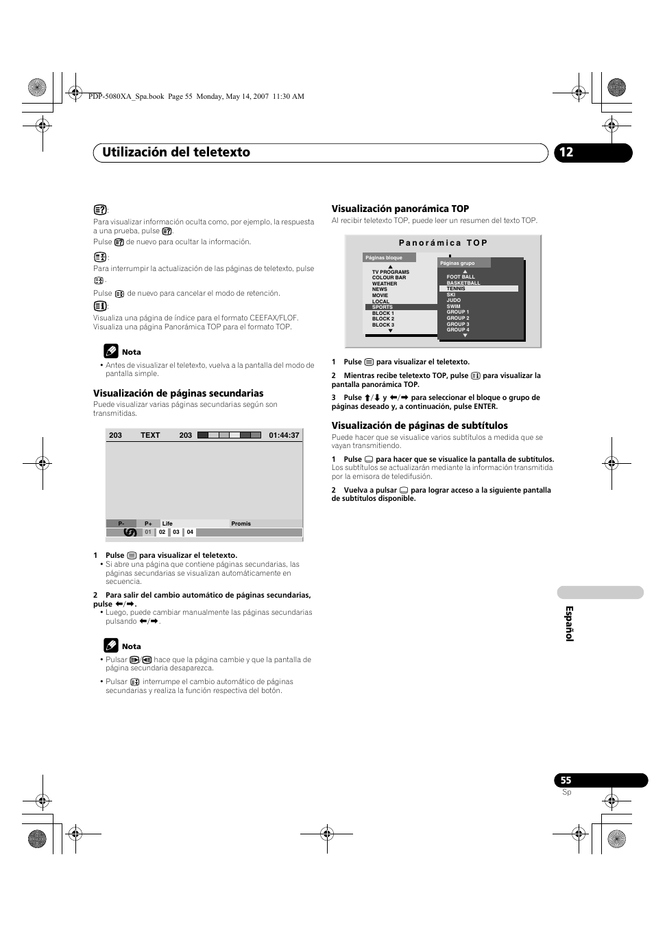 Utilización del teletexto 12 | Pioneer PDP-4280XA User Manual | Page 355 / 364