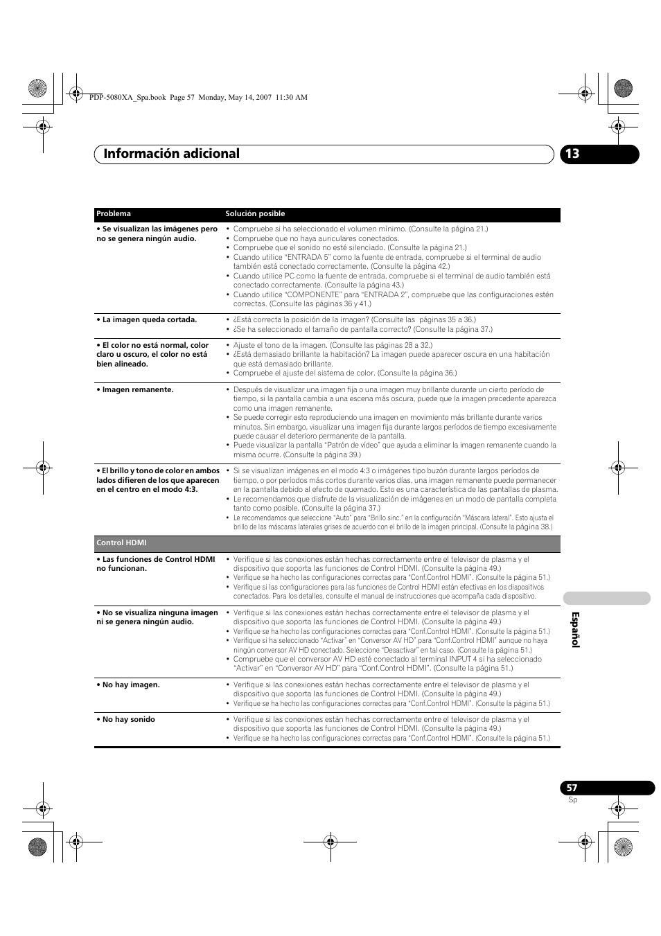 Información adicional 13 | Pioneer PDP-4280XA User Manual | Page 357 / 364