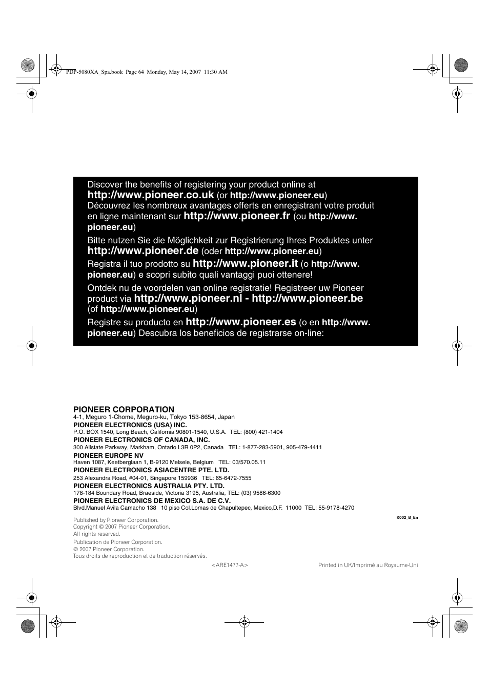 Pioneer PDP-4280XA User Manual | Page 364 / 364